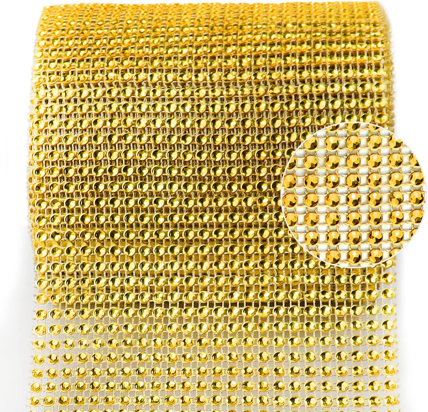 Bling Rhinestone Diamond Mesh Ribbon Wrap,Storystore Silver Acrylic Bling Diamond Wrap Ribbon for Wedding, Cake, Vase Decorations, Party Supplies (60Ft Gold)