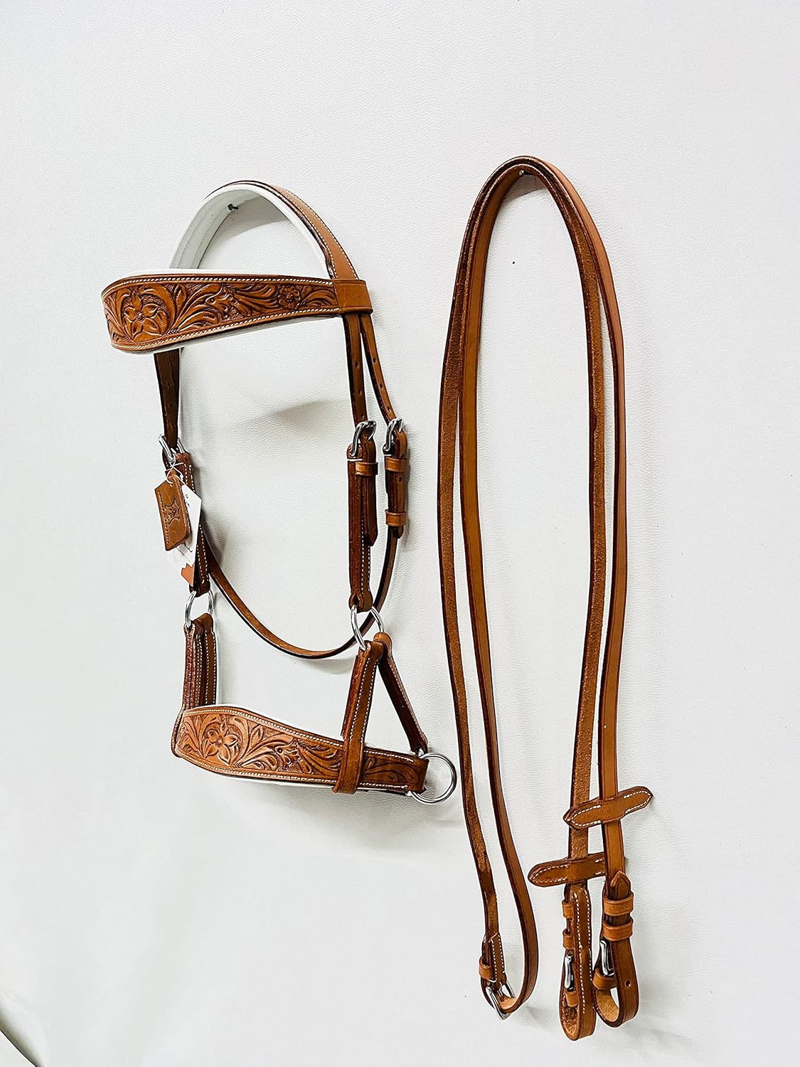 Sidepull Bitless Bridle with Designer Hand Carving On Browband & Noseband Oval Shaped