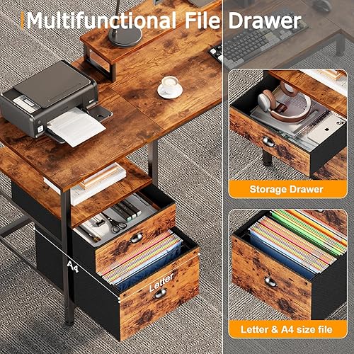 Miniatura 6 de Furologee Escritorio en forma de L de 66 pulgadas con toma de corriente, escritorio reversible para juegos para computadora con cajón de archivos y