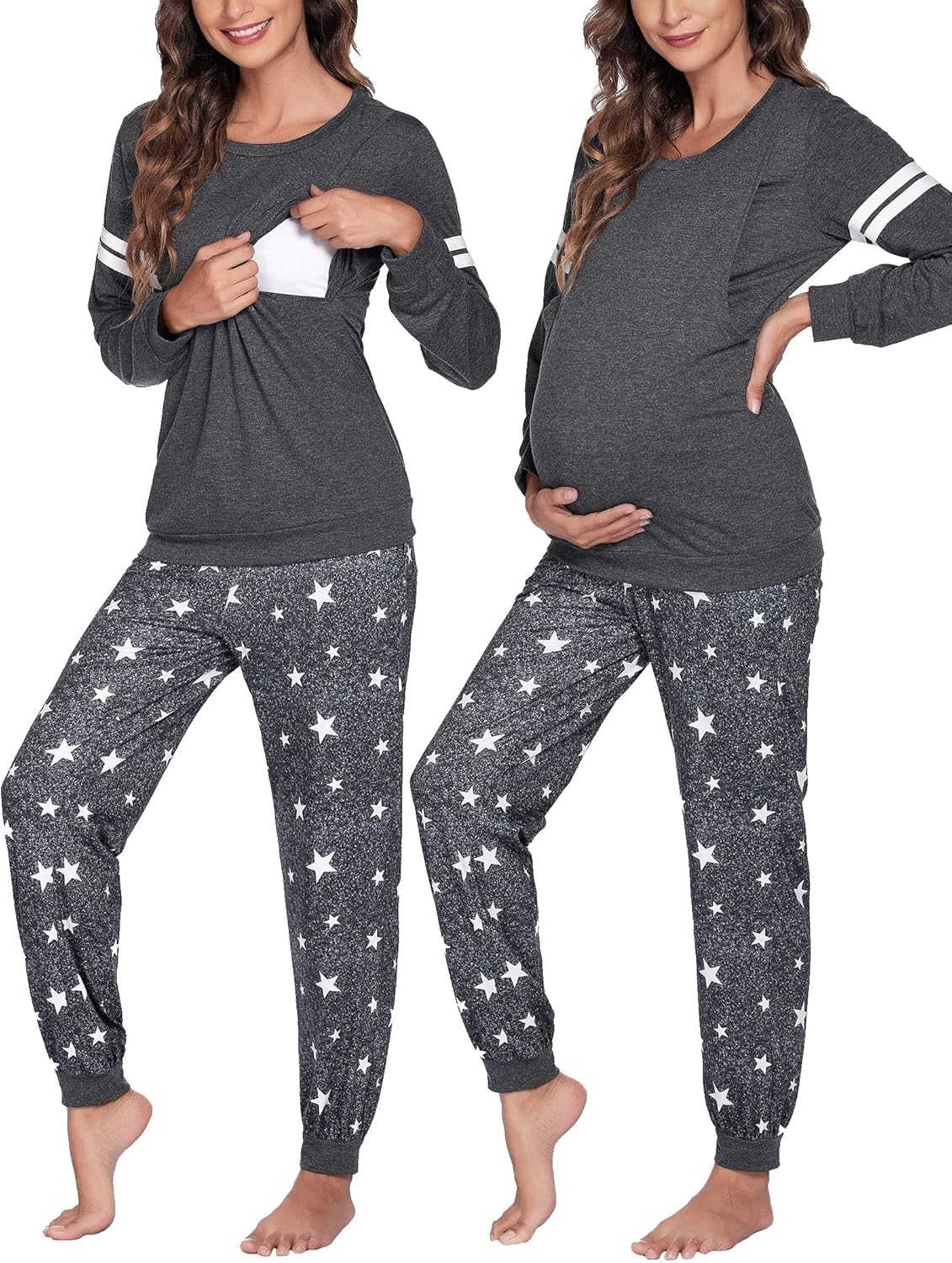 Ekouaer Maternity Pajama Set Nursing Pjs Women Breastfeeding Pregnancy Postpartum Clothes Long Sleeve Top & Pant with Pockets