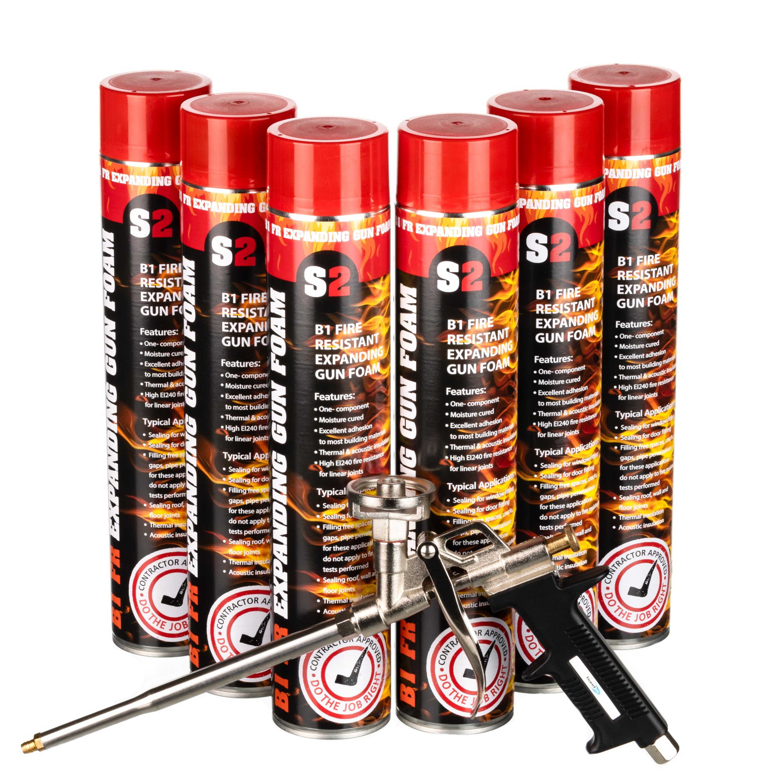 STICK2 B1 Fire Rated Expanding Foam | PU Gun Foam for Gap Filling & Insulation | High Adhesion, Thermal & Fire Resistance | 6 x 750ml + Applicator Gun