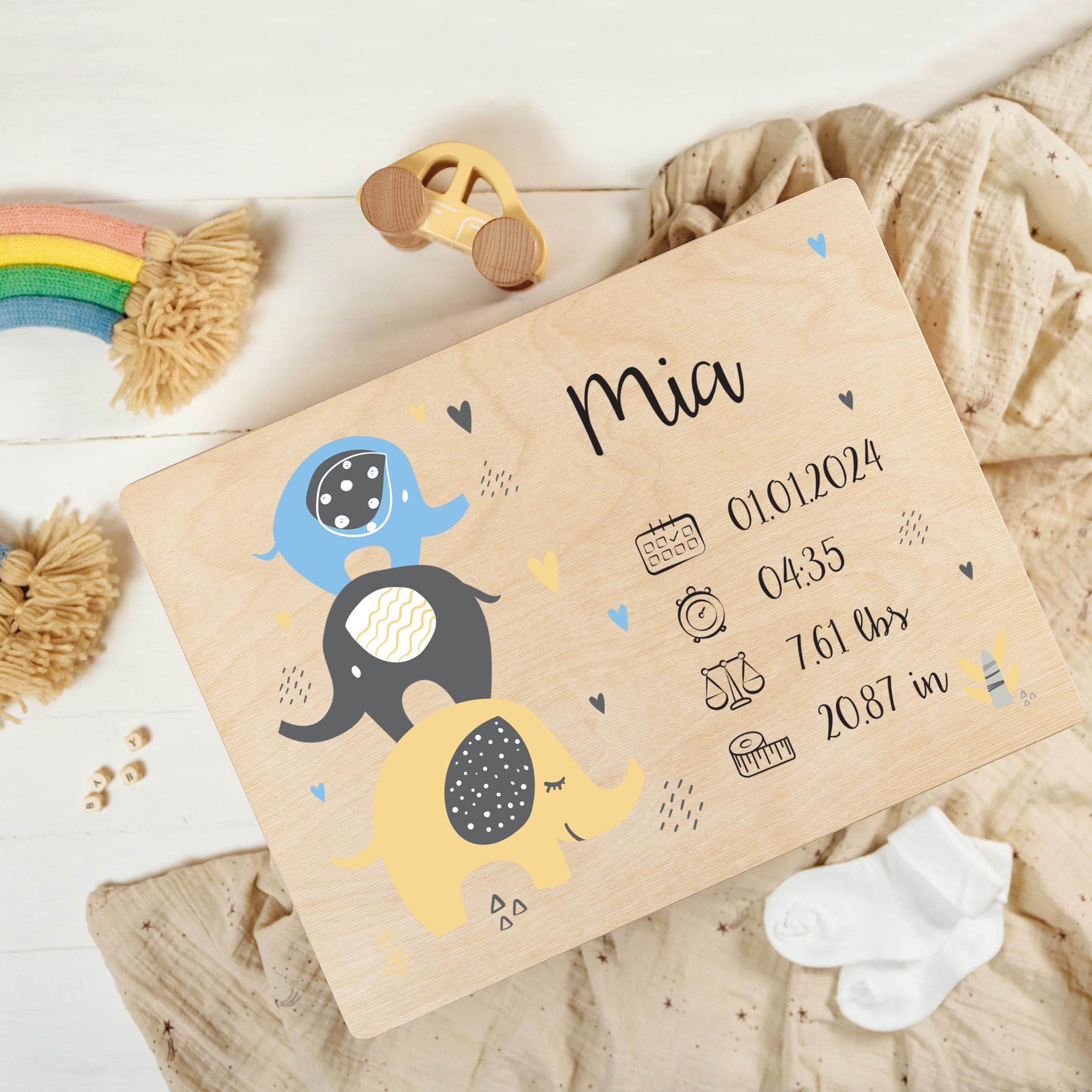 Creative Deco Scatola Ricordo Nascita Personalizzata, Elefanti