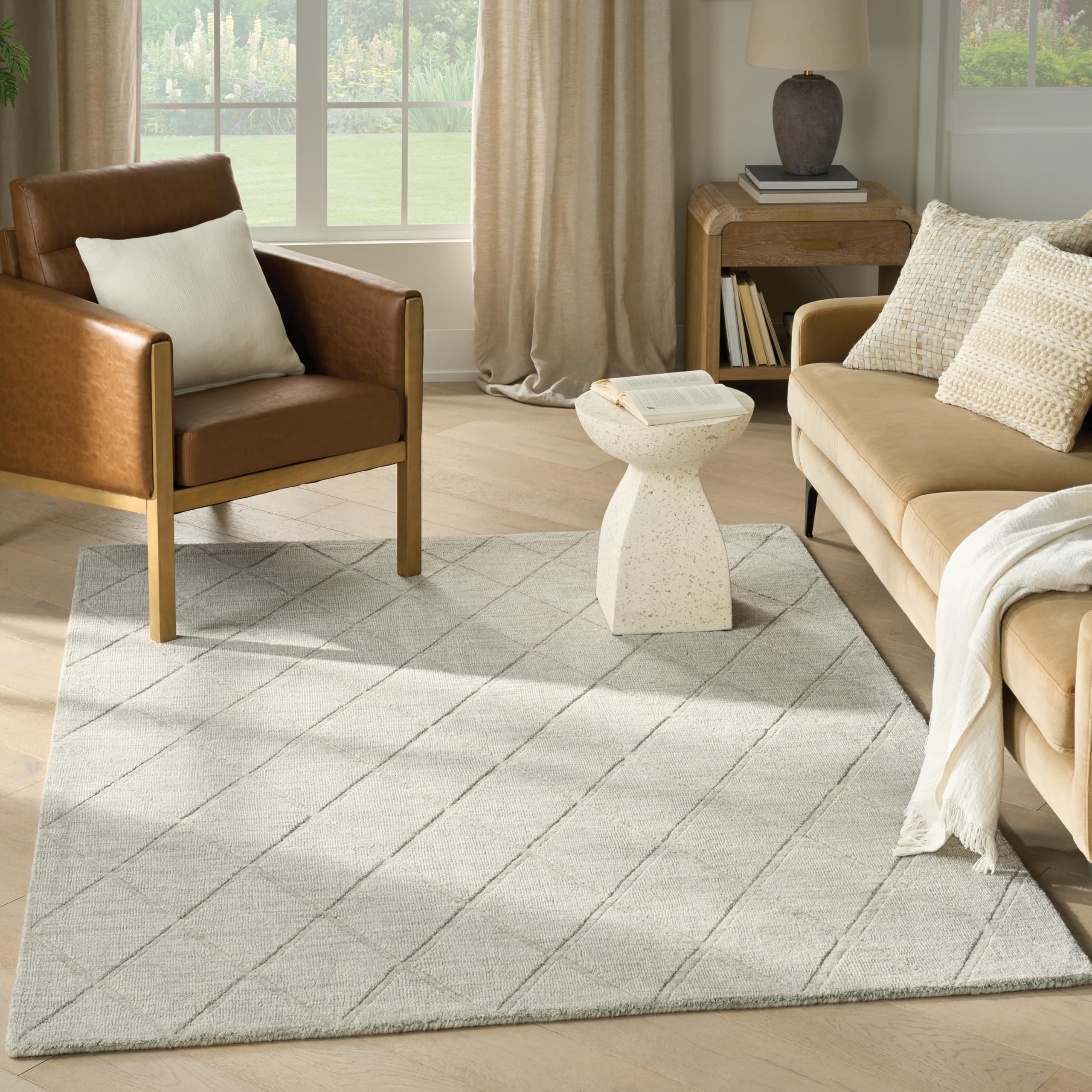 Nourison Wool Haven Grey 3'9" x 5'9" Area Rug Easy Clean, Non Shedding, Bed Room, Living Room, Dining Room, Kitchen (4' x 6')