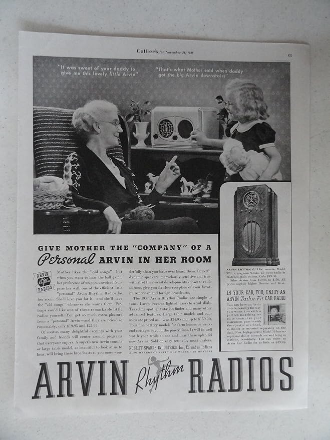Arvin Rhythm Radios. Vintage 30's full page print ad. black