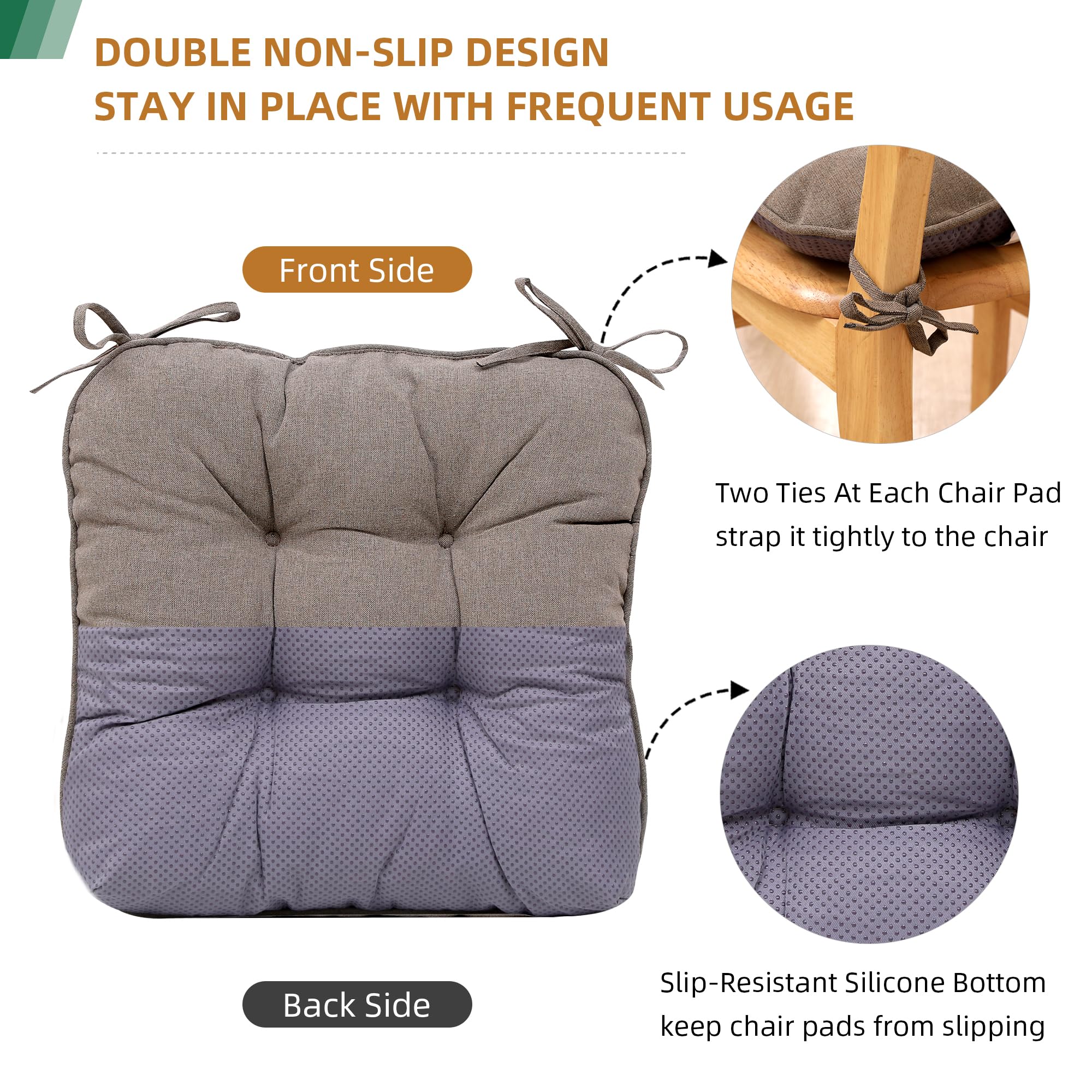 RACE LEAF Brown Chair Cushions 4 Pack, 15.5" X 15.5" Indoor Seat