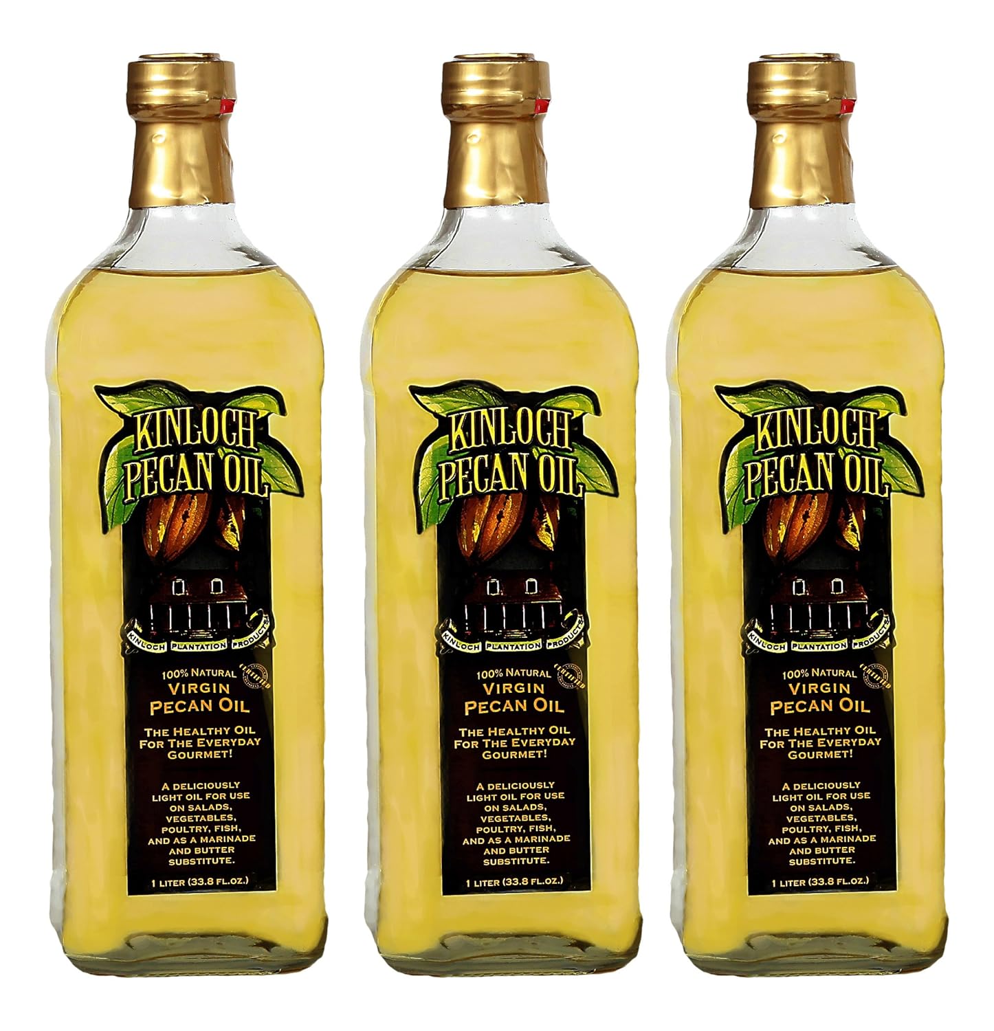 Kinloch Plantation Products Pecan Oil, Three (3) 1000 ML Bottles