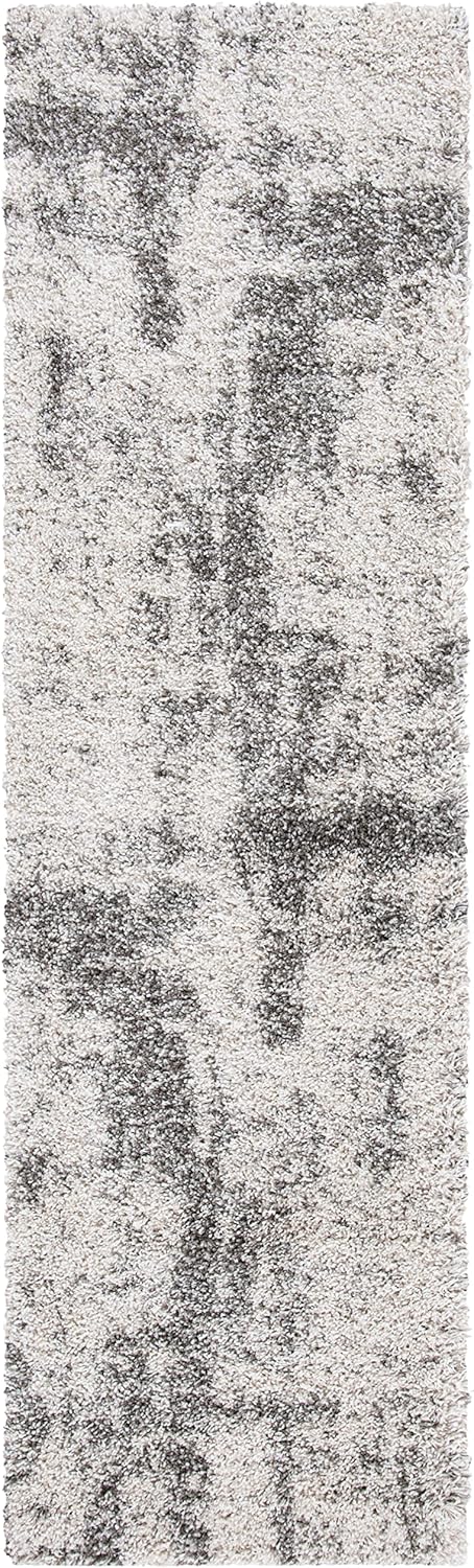 SAFAVIEH Hudson Shag Collection Runner Rug - 2'3" x 6', Ivory & Grey, Modern Abstract Design, Non-Shedding & Easy Care, 2-inch Thick Ideal for High Traffic Areas in Living Room, Bedroom (SGH205A)