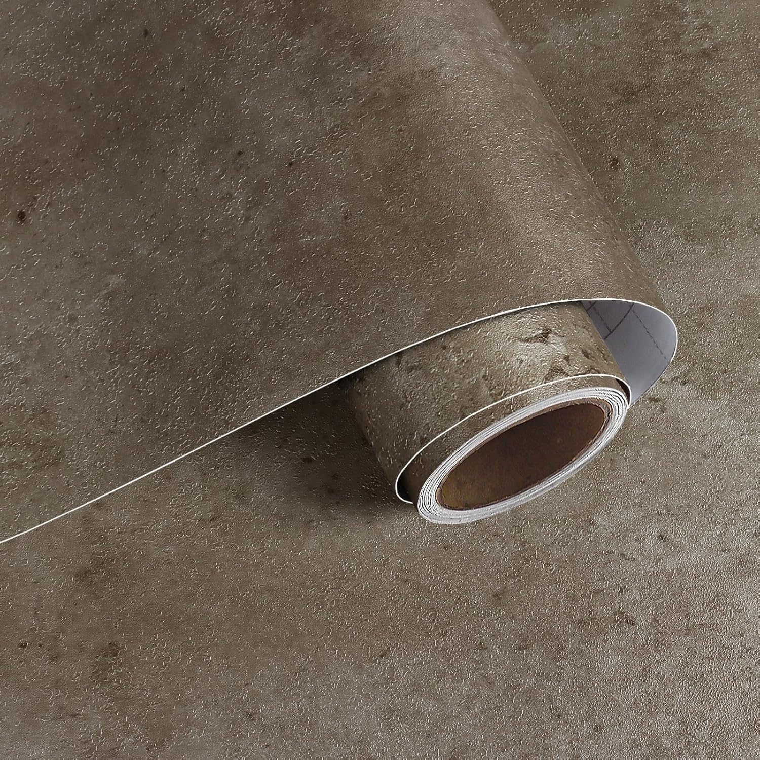 VaryPaper 32''x354'' Large Size Metallic Brown Concrete Wallpaper Peel and Stick Concrete Contact Paper for Walls Removable Self Stick Vinyl Wall Paper Waterproof Cement Wallpaper for Bedroom Bathroom