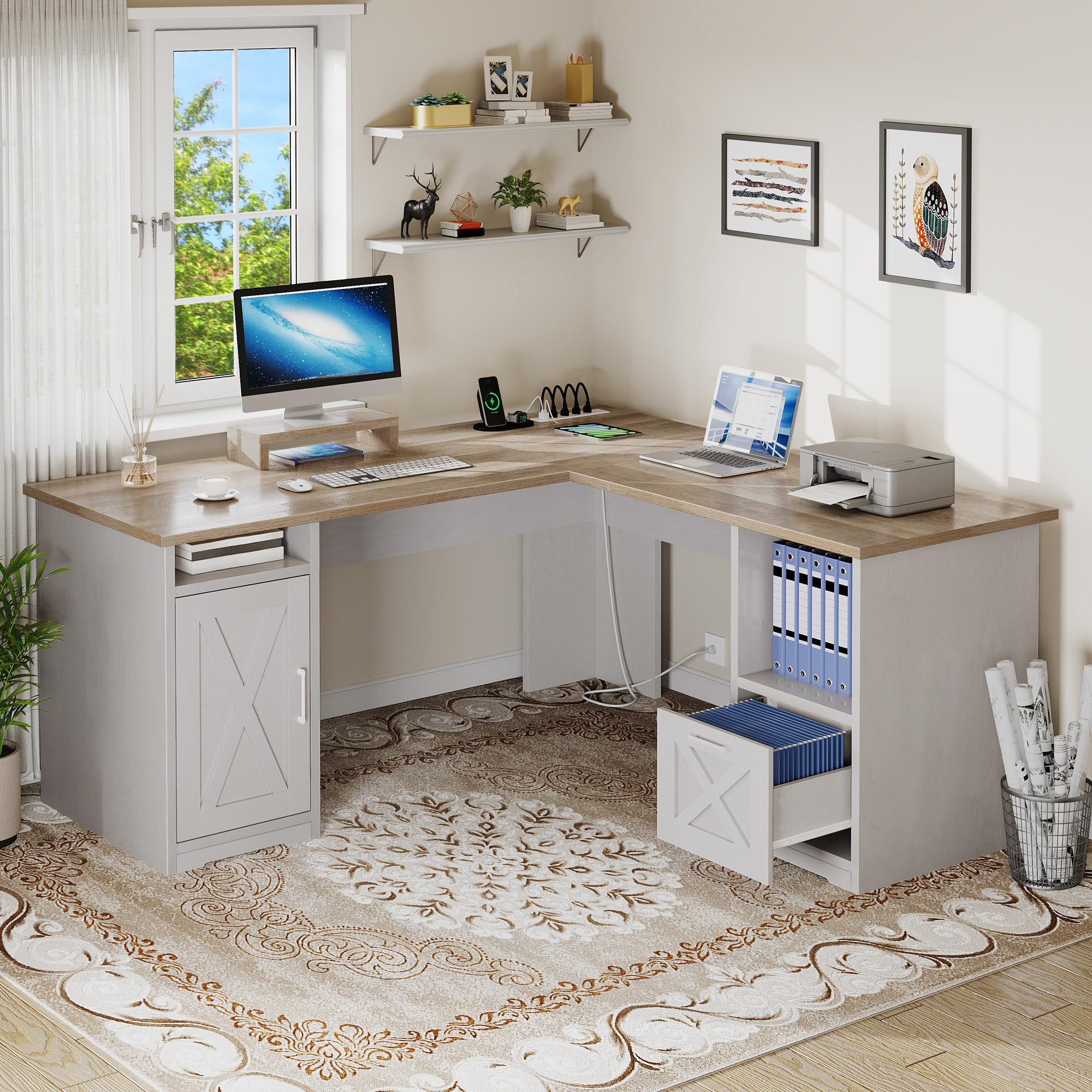 Amazon.com: YITAHOME L Shaped Desk with Power Outlets, 60 Inch