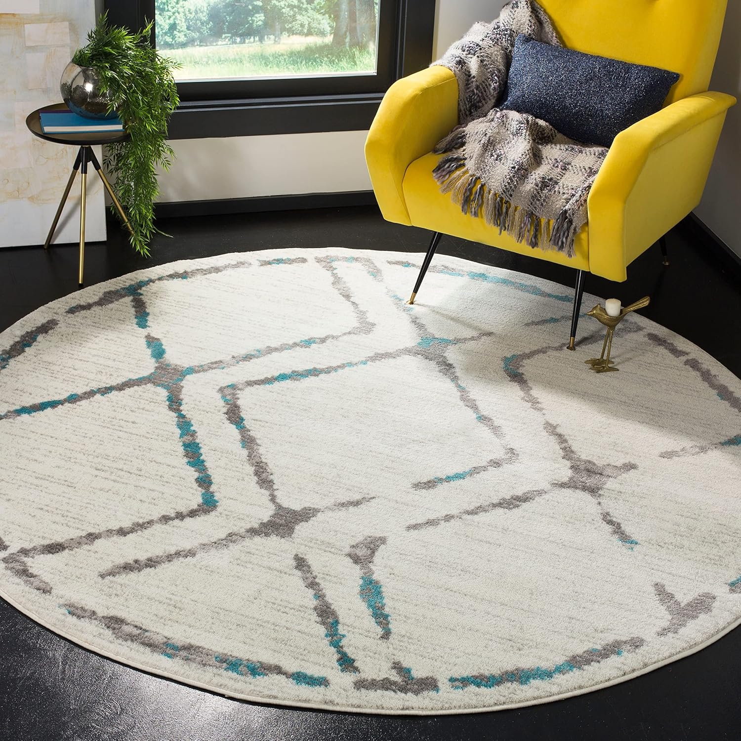 SAFAVIEH Skyler Collection 3' x 5' Ivory/Blue SKY197D Boho Diamond Non-Shedding Living Room Bedroom Accent Rug