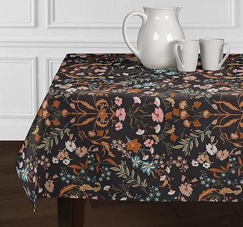 Mantel rectangular bohemio de 60 x 84 pulgadas, color negro y naranja, funda decorativa para mesa, comedor, cocina, ropa de cama de flores