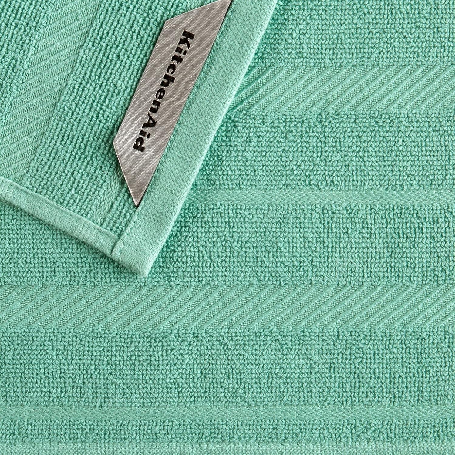 KitchenAid Albany Kitchen Towel & Dishcloth Set, Aqua/White, 16"x26" & 12"x12"