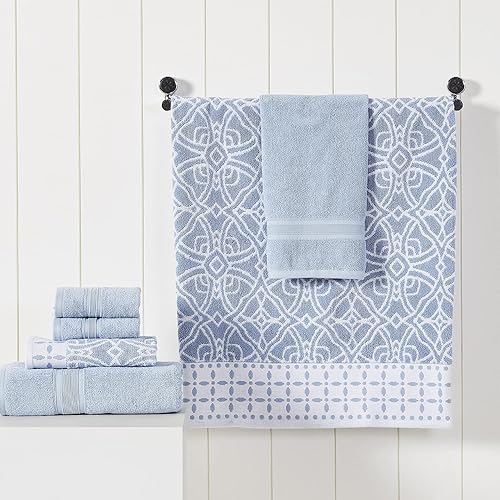 Miniatura 76 de Modern Threads Juego de 6 piezas, 2 toallas de baño, 2 toallas de mano, 2 toallas pequeñas, juego de toallas de hilo jacquard teñido/sólido, azul