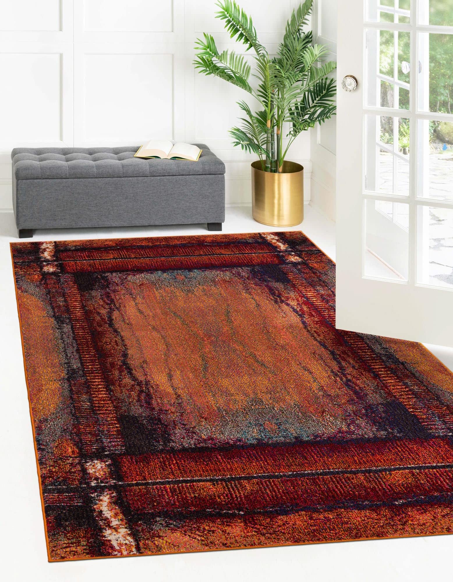 Rugs.com Hyacinth Collection Rug – 5' x 8' Orange Medium Rug Perfect for Bedrooms, Dining Rooms, Living Rooms
