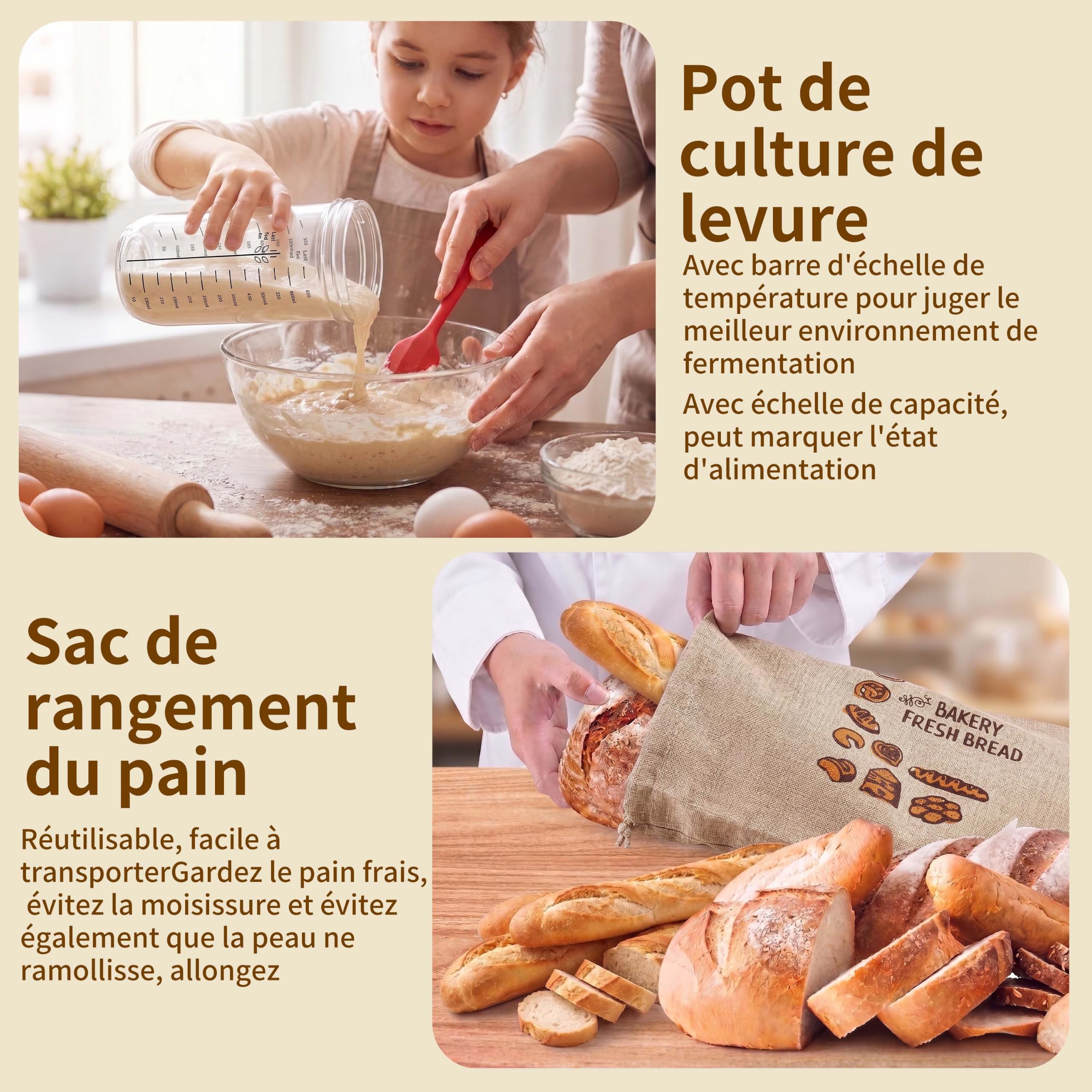 Kit de Démarrage au Levain,Kit Complet de Levain Naturel avec Bannetons en Rotin Artisanaux(rond&ovale),Pot à Levain, Accessoires pour la Fabrication de Pain (Kit de démarrage pour pain 12 pièces)