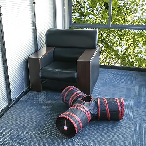 Miniatura 7 de Túnel para gatos, tubo plegable con 1 juguete de pelota de juego, túneles de gato de 3 vías para gatos de interior, cachorros, gatitos, gatitos,