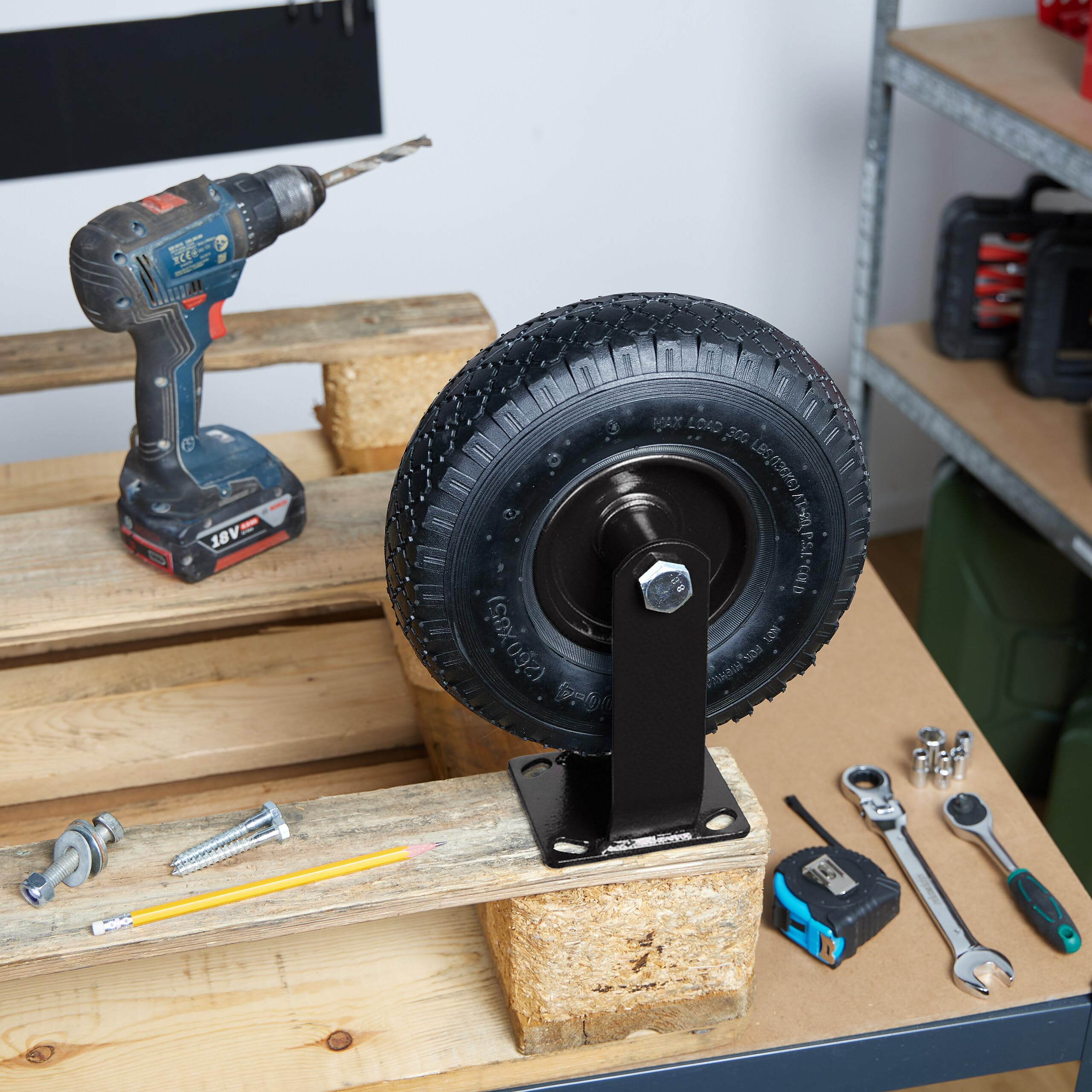 Relaxdays Set 2X Ruote fisse + 2X girevoli, pneumatiche 3.00-4, Portata 120 kg, Nero, Rotelle Piatte