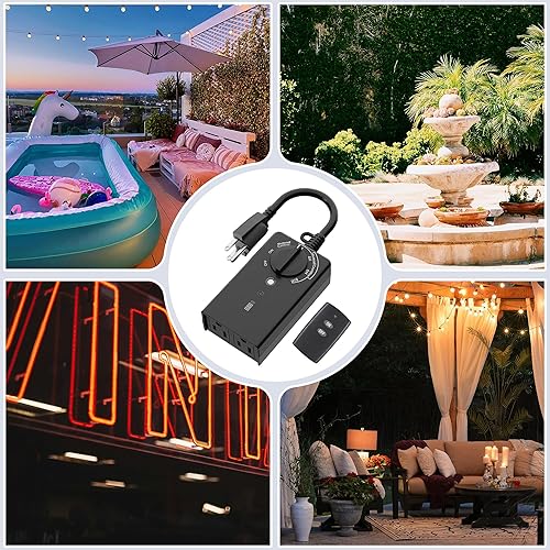 Vista 5 de BN-LINK Temporizador de luz para exteriores impermeable de 15 A, temporizador de cuenta regresiva con sensor de luz de 24 horas