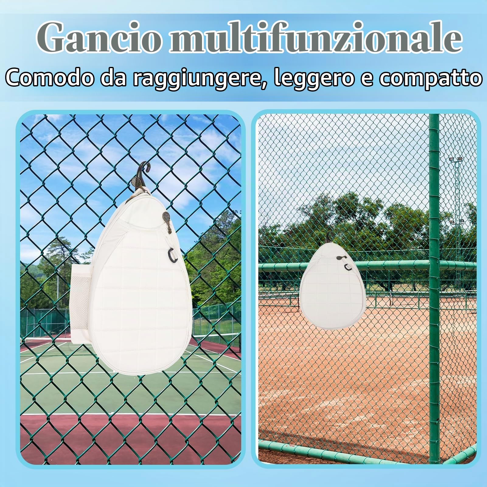 Borsa da Tennis Zaino Leggero Borsa a Tracolla Imbottitura in Schiuma Paddle per Pickleball Separazione da Asciutto e Bagnato
