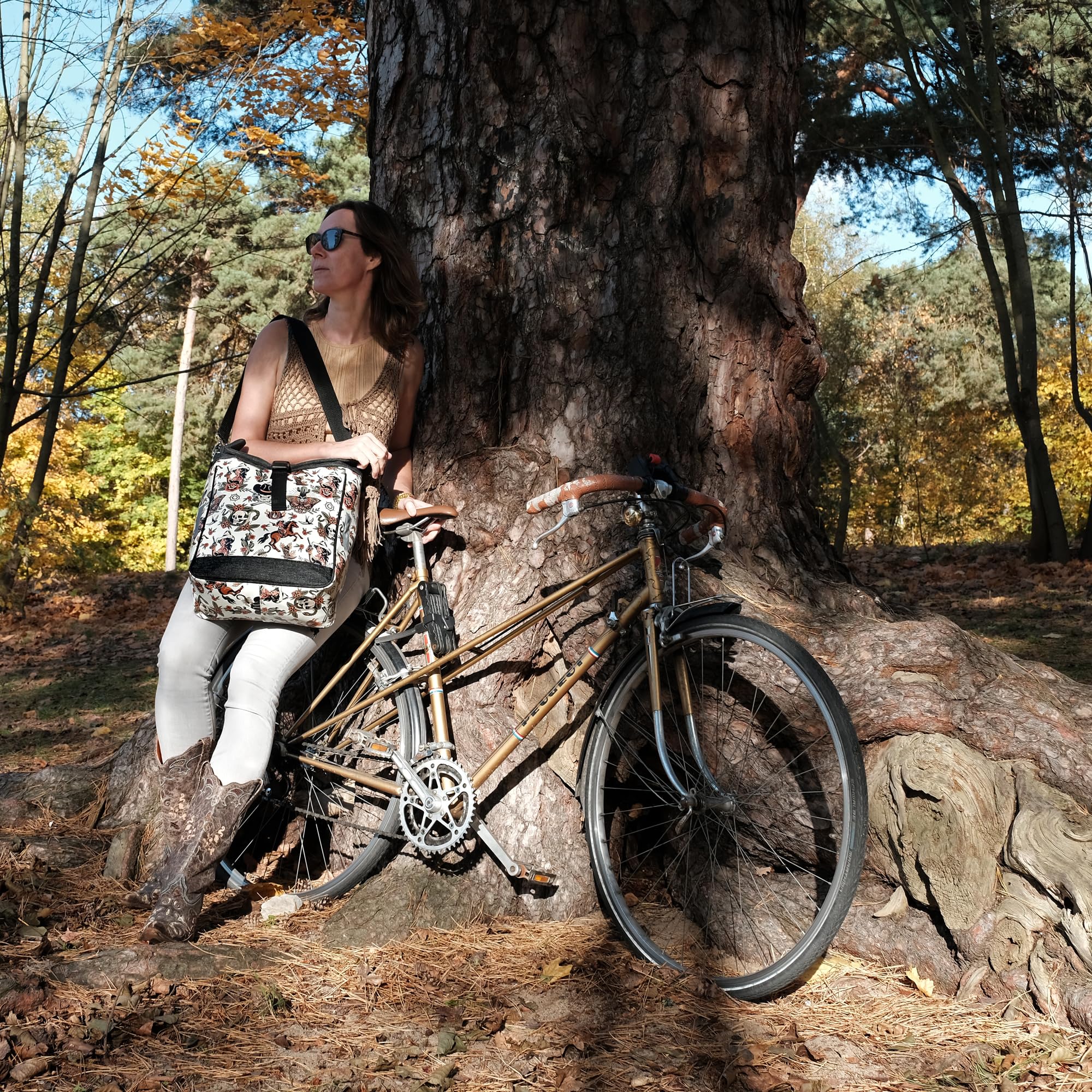 Ikuri Alforja de bicicleta para portaequipajes, bolsa individual, desmontable, con correa para colgar, de lona, unisex, impermeable, modelo vaquera