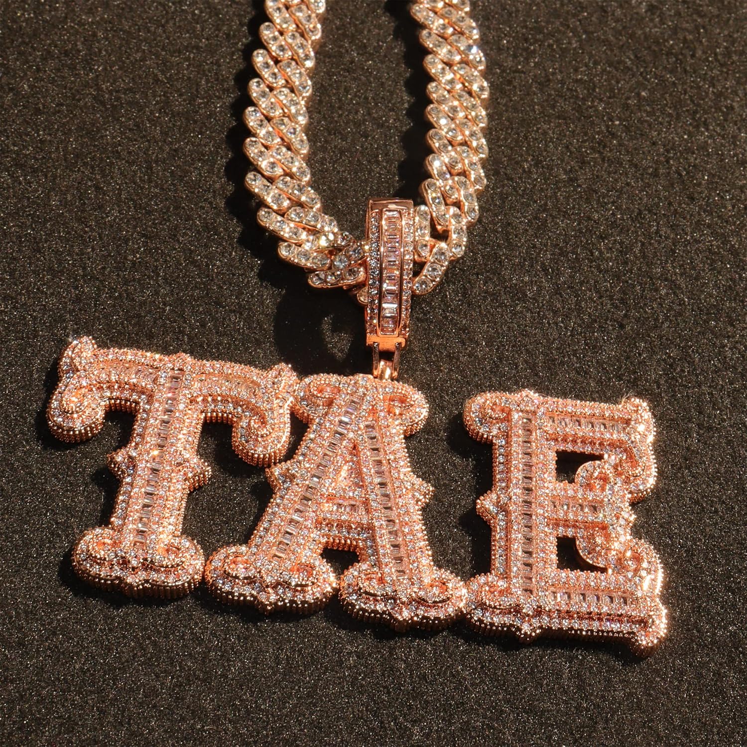 Hip Hop Custom Big Baguettes Letters Name Necklace With 9mm Cuban Link Chain VVS Clarity Cubic Zirconia Iced Out Personalized Name Pendants Charm Jewelry for Women Men