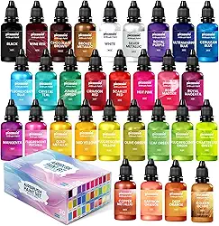 Tinta para aerógrafo, 30 cores à base de água, secagem rápida para artistas e iniciantes, ideal para madeira, cerâmica, papel, gesso, tela, plástico (30 ml/garrafa)