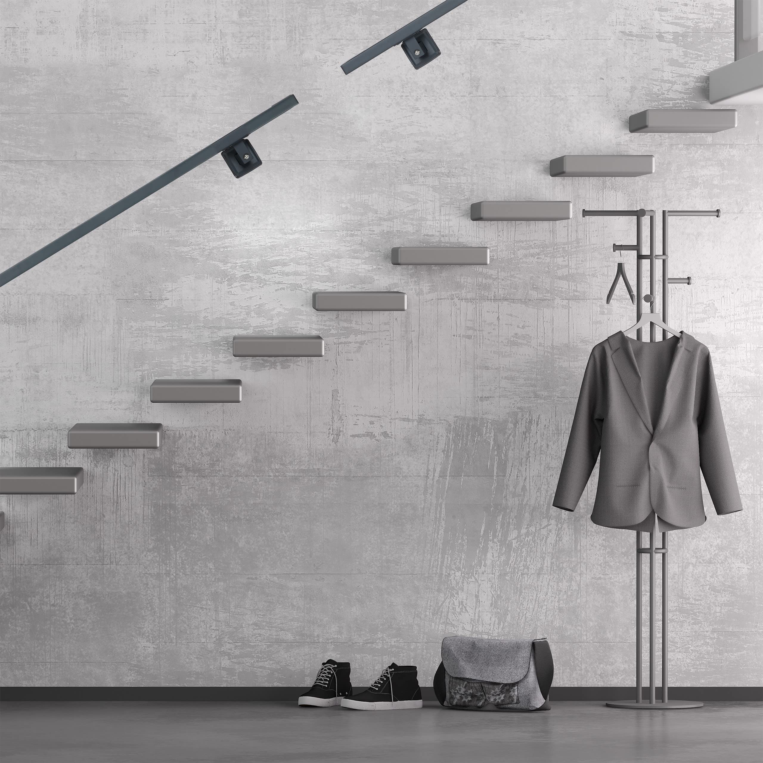 Relaxdays Corrimano Rettangolare per Scale, Passamano per Interni, 200 cm, con Staffa Supporto a Parete Antracite