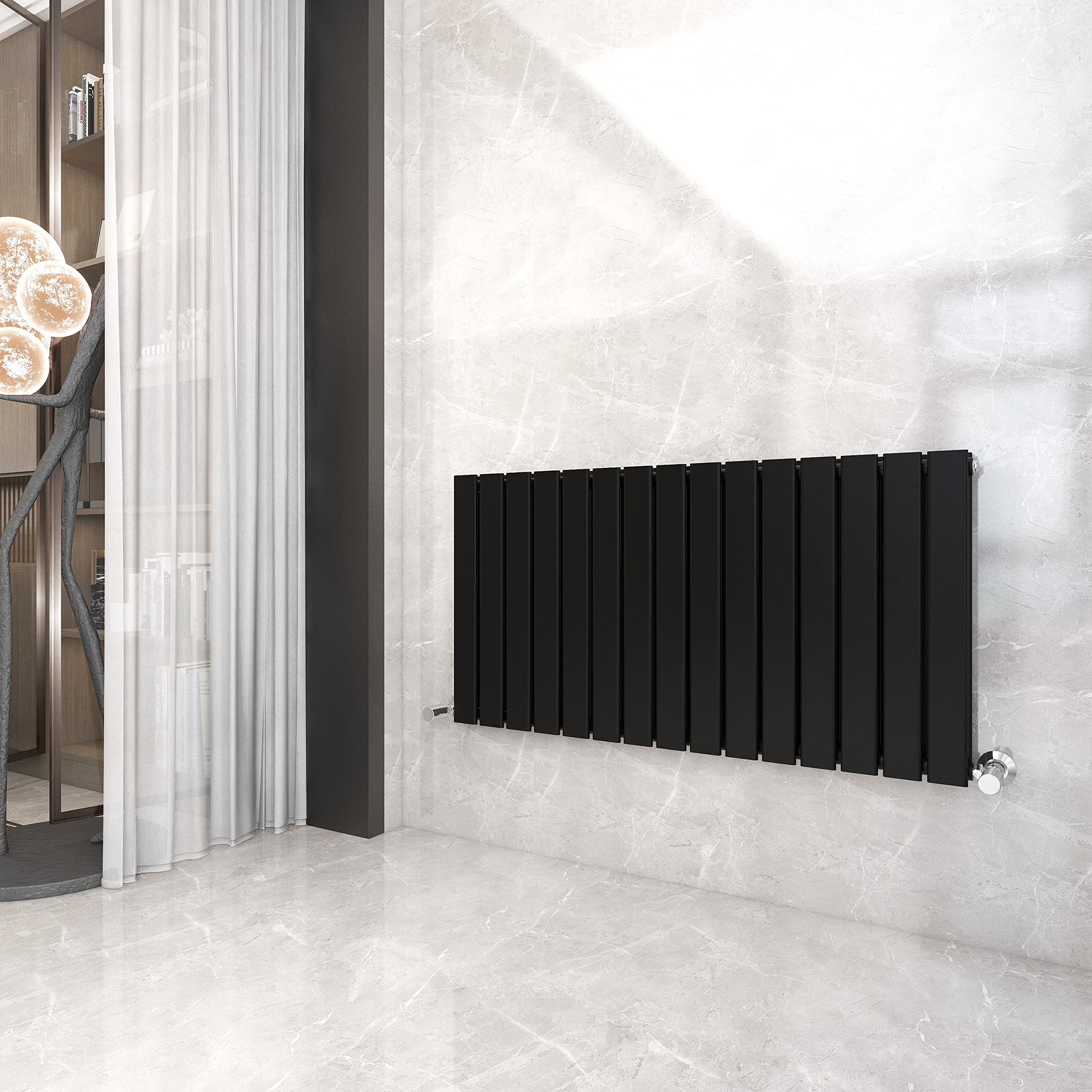 Flat Panel Vertical Column Radiator - Black - 600 x 1020mm - 3270 BTU