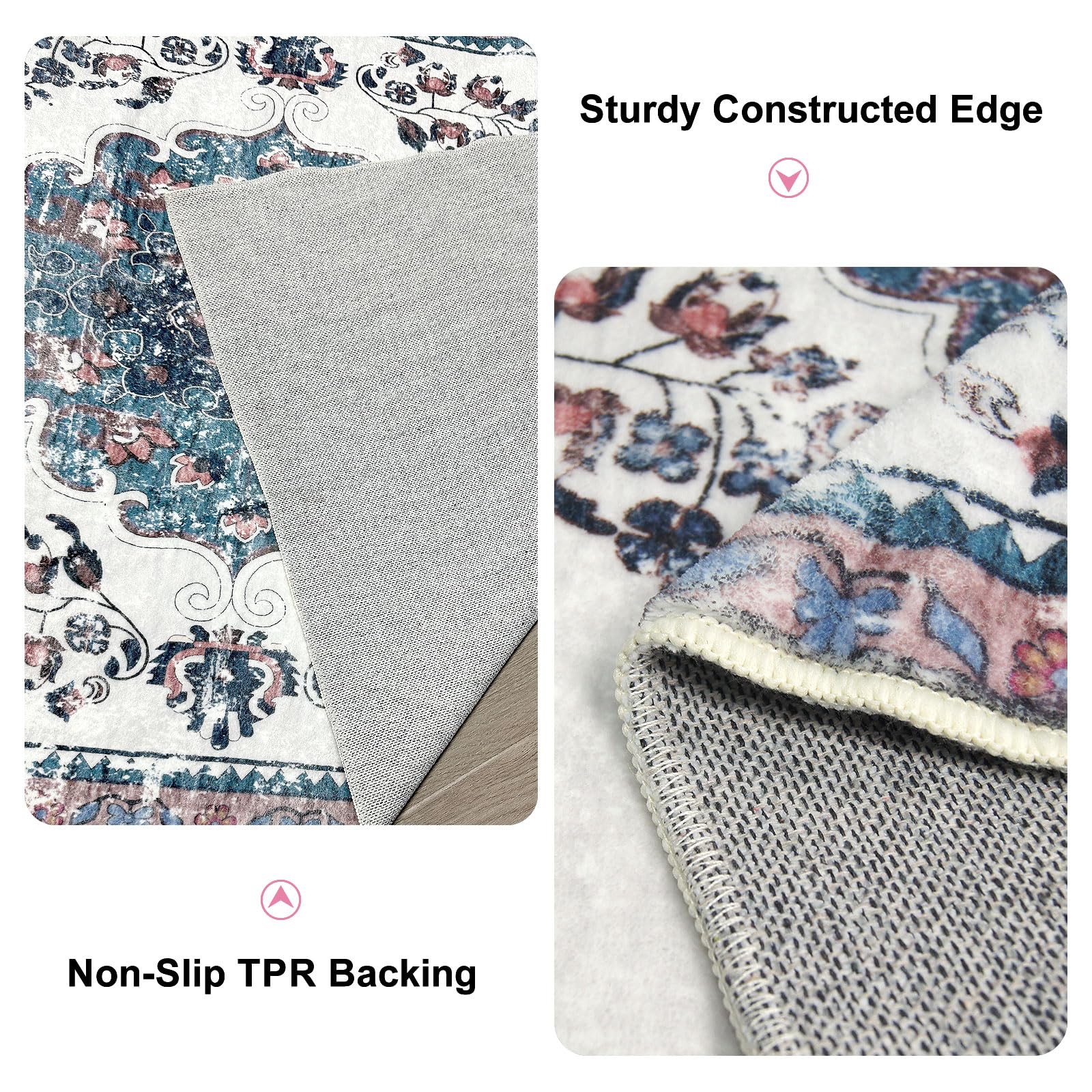 HDFK Brown Area Rug Boho, Vintage Door Mat 3x5 Teal Colorful Aesthetic Oriental Carpet Bohemian Floor Non Slip Machine Washable for Entryway Kitchen Living Room Bedroom Dining Laundry Room Dorm Indoor