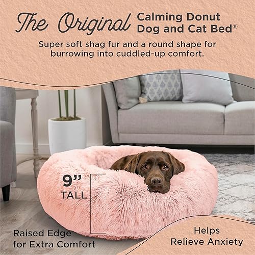 Miniatura 2 de Best Friends by Sheri - The Original Calming Donut - Cama calmante en forma de dona para perros y gatos - Pelo largo, rosa caramelo, L, 36 x 36