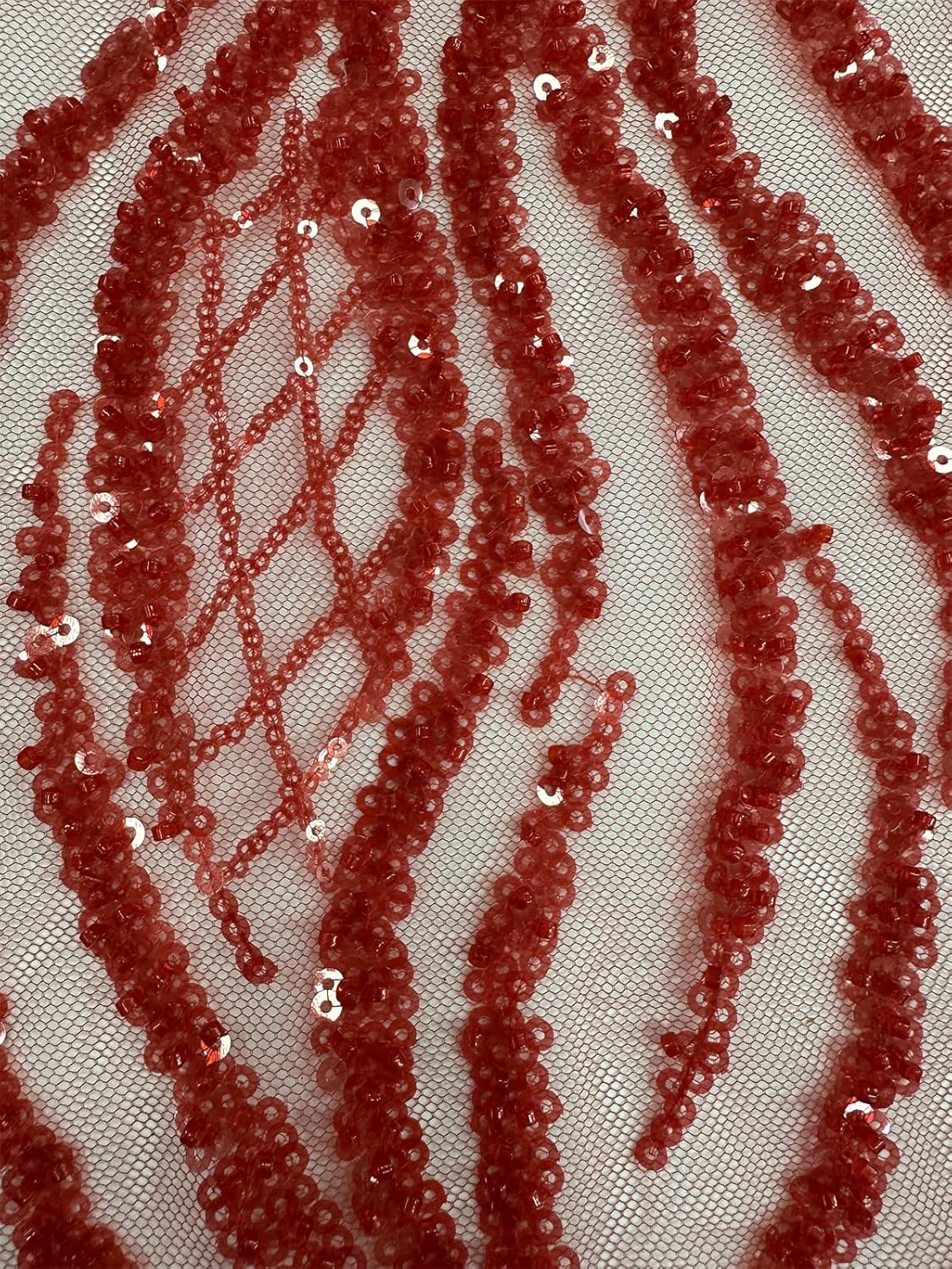 Shiny Sequins French Tulle Net Lace Fabric for Wedding Dress Ladies Gown 5 Yards Per Lot (Red,5 Yards)