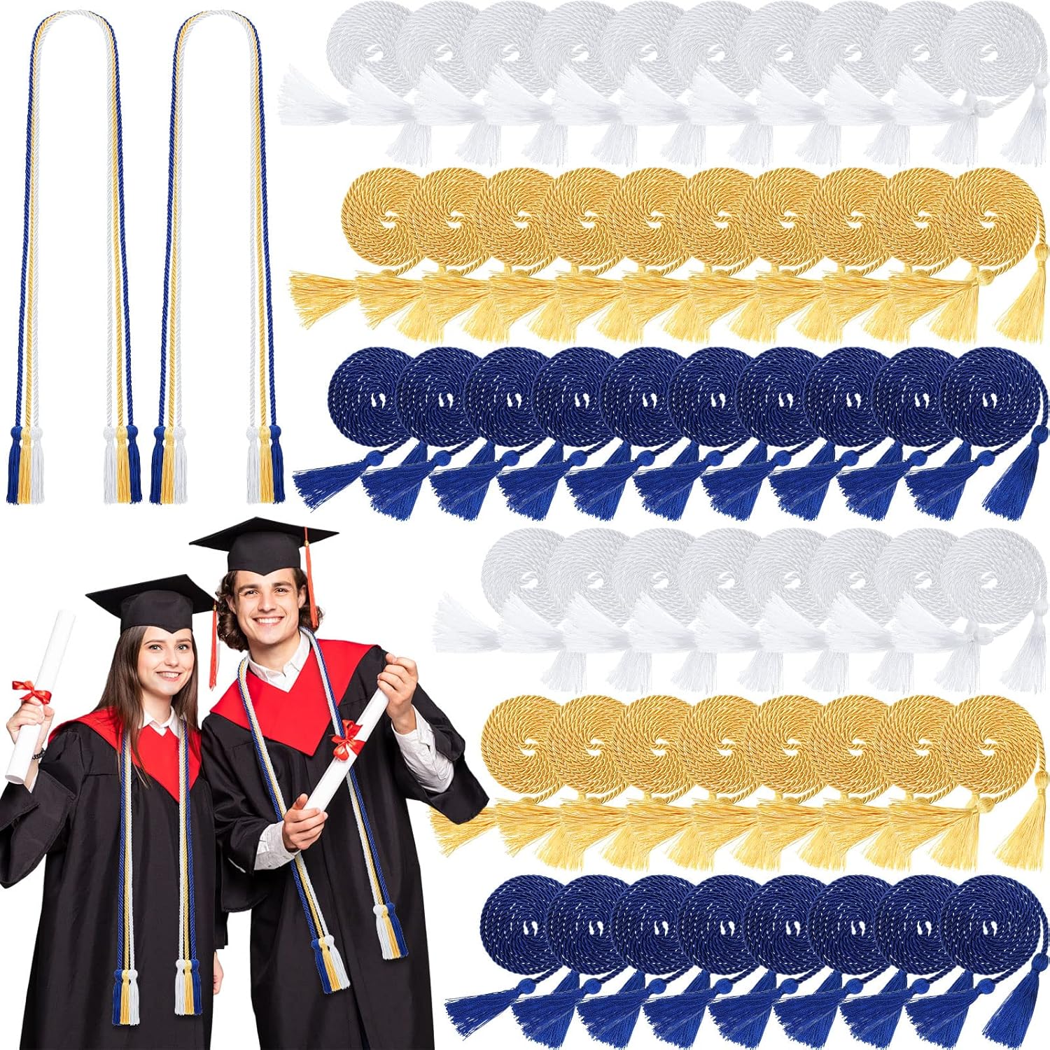 Hoteam 60 Pcs 67 Inch Single Honor Cord Graduation Cords Tassel Rope Belt for Unisex