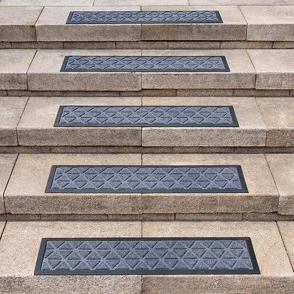 Hopeviva Outdoor Stair Treads Non-Slip Rubber 35" x 10" 6 Pack, Carpet Stair Treads with Rubber Backing for Garage, Patio, Wooden Marble Tile Metal Concrete Steps