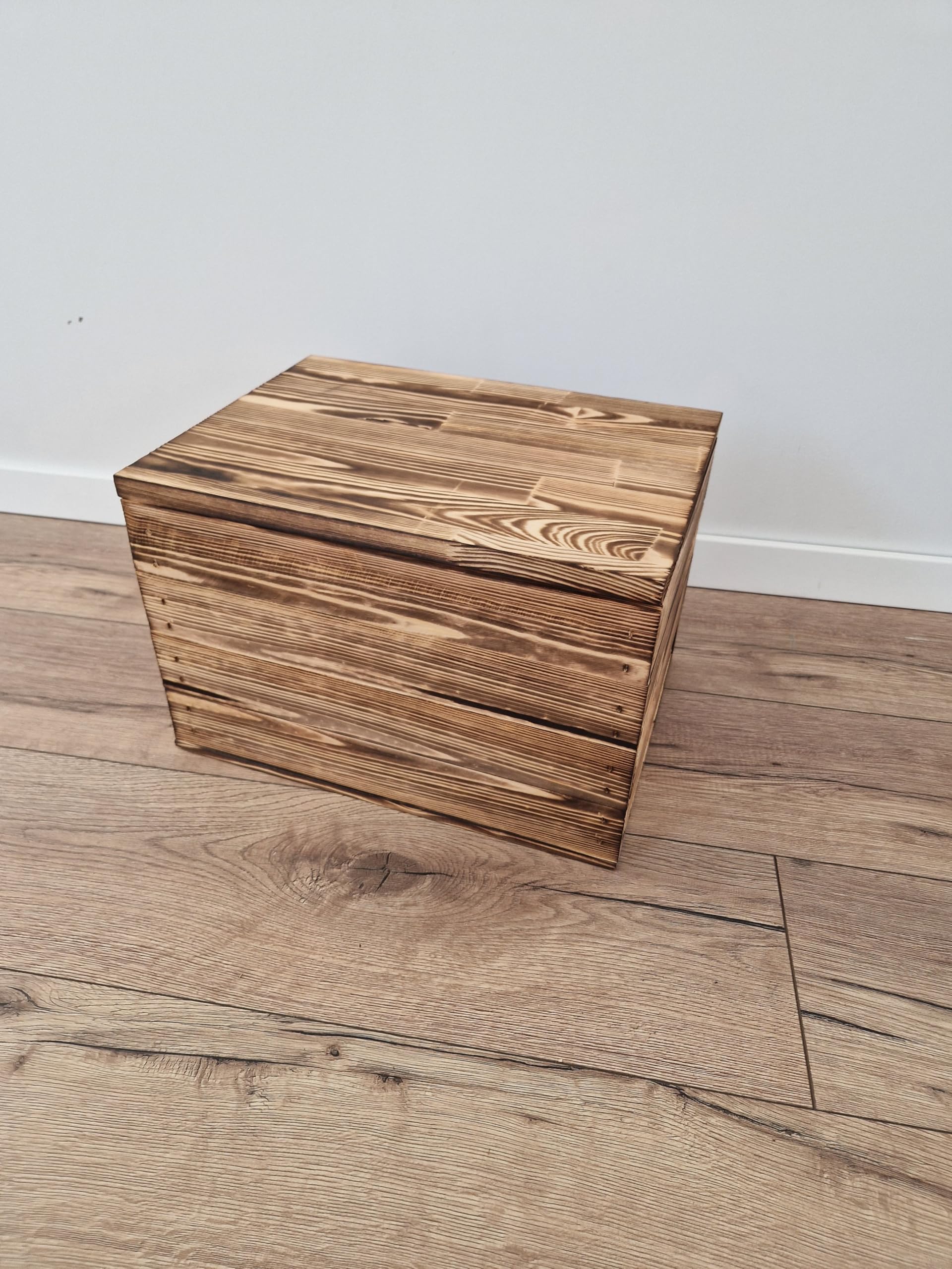 Cassette Legno con Coperchio - Soluzione Elegante e Pratica per la Conservazione nella Tua Casa 40x30x26 (Effetto Bruciato chiusura silenziosa, 40x30x26)