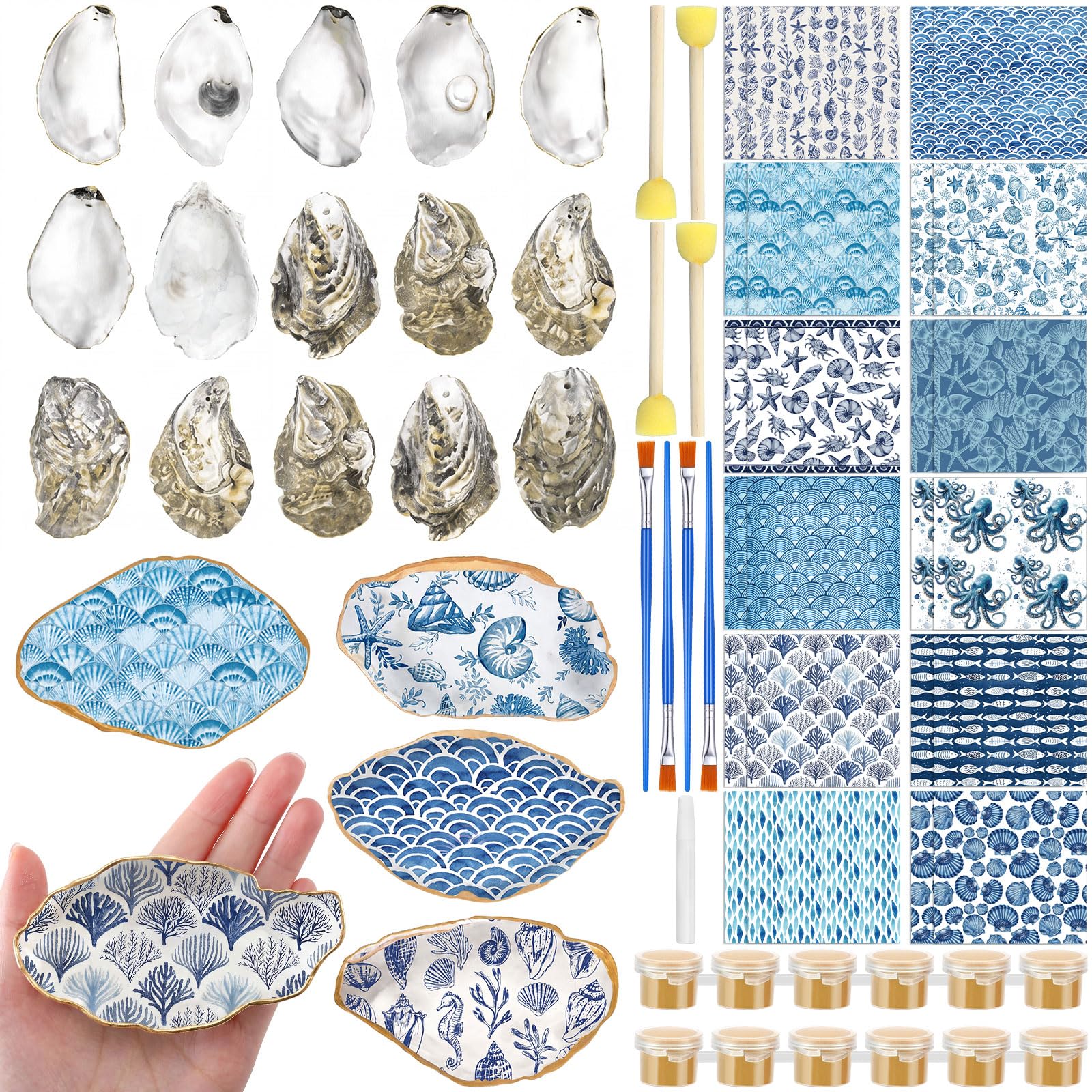 Blueweenly 12 Set Ocean Oyster Shells Decoupage Kit with Coastal Napkins