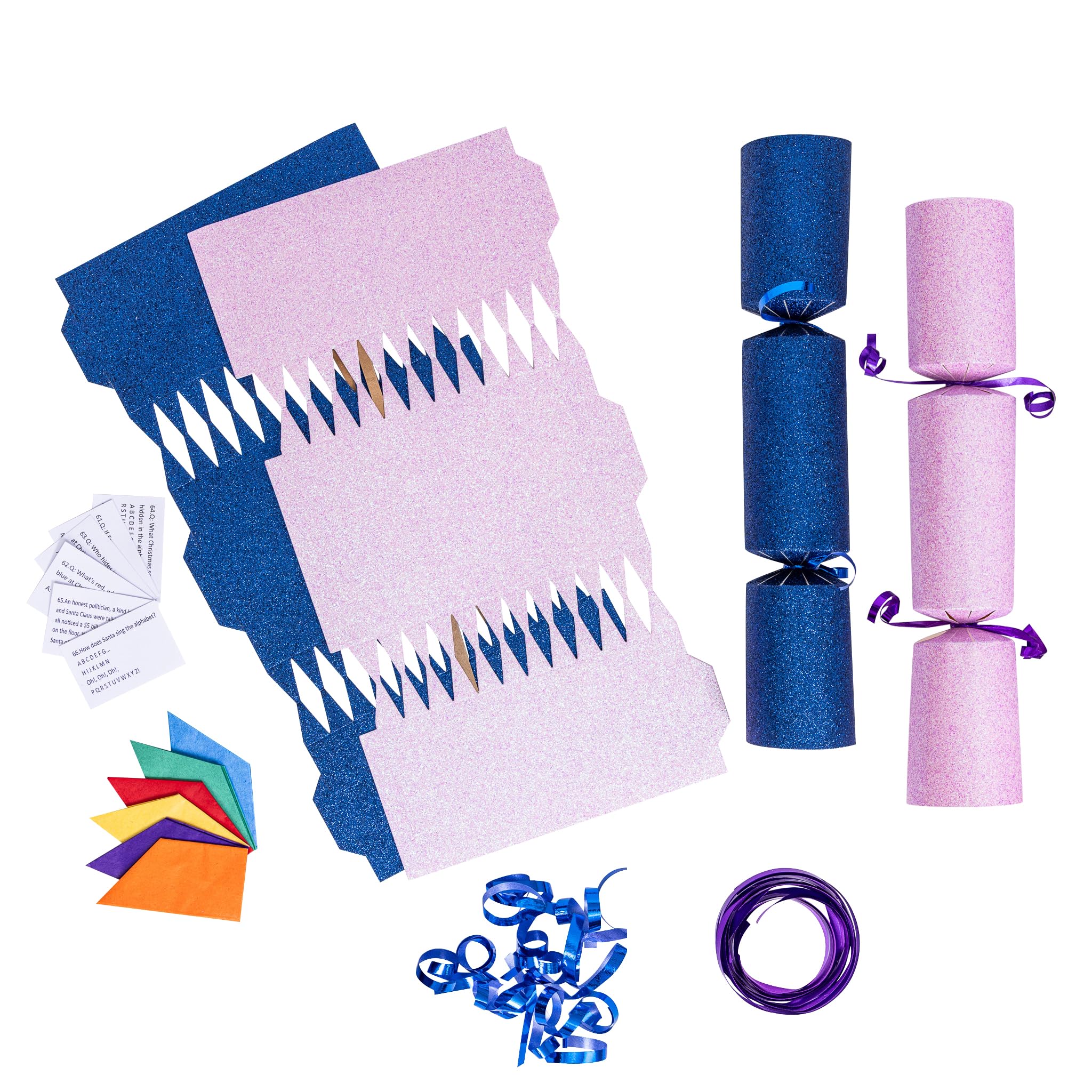 evelay 12 Make Your Own Christmas Cracker Kit DIY Baby Pink & Navy Glitter Crackers Hats Snaps Jokes (Baby Pink, Navy)