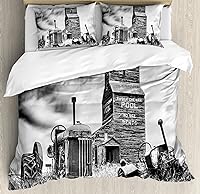 Vista 179 de Ambesonne Juego de funda de edredón de baloncesto, silueta de jugador de baloncesto, promoción de campeonato de competencia de atleta, juego de ropa