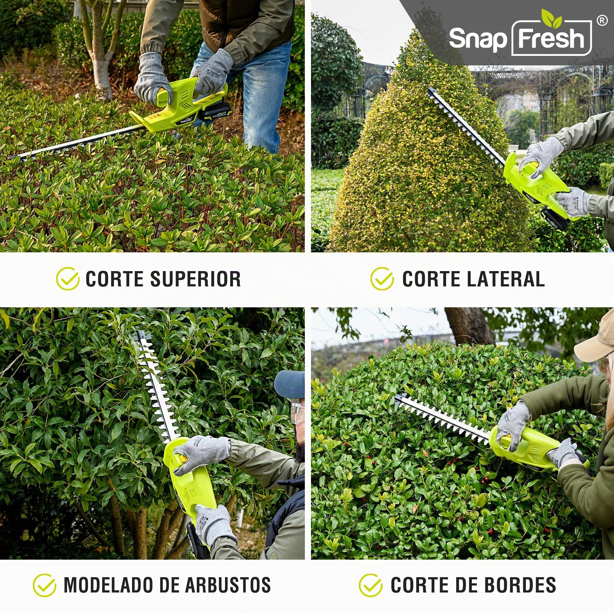 SnapFresh Cortasetos a Batería 20V, Longitud de Corte 45 cm, 2800 SPM, 65Mn, Ligero para Setos y Jardín, Batería 2,0Ah y Cargador Incluidos
