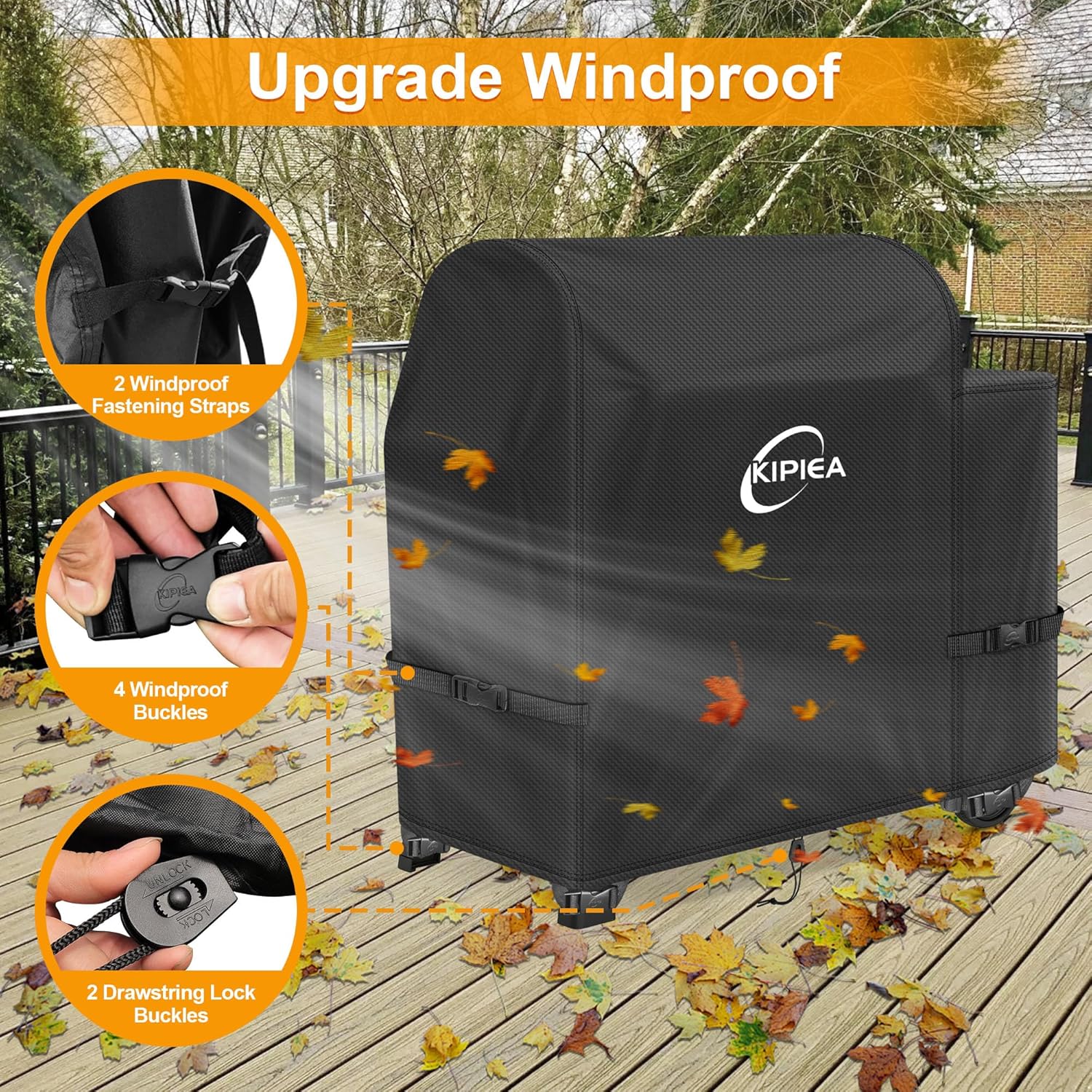 Kipiea 600D Heavy Duty Pellet Grill Cover for Weber Searwood XL 600 & Smoque XL, Waterproof Wood Pellet Smoker Cover with Windproof Buckles, UV Resistant, No Tear, No Fading