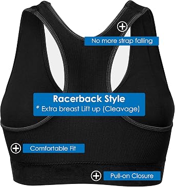 Women's Seamless Sports Bra S to 2XL Plus 2 Racerback Bras and 2 Basic 4 Pack