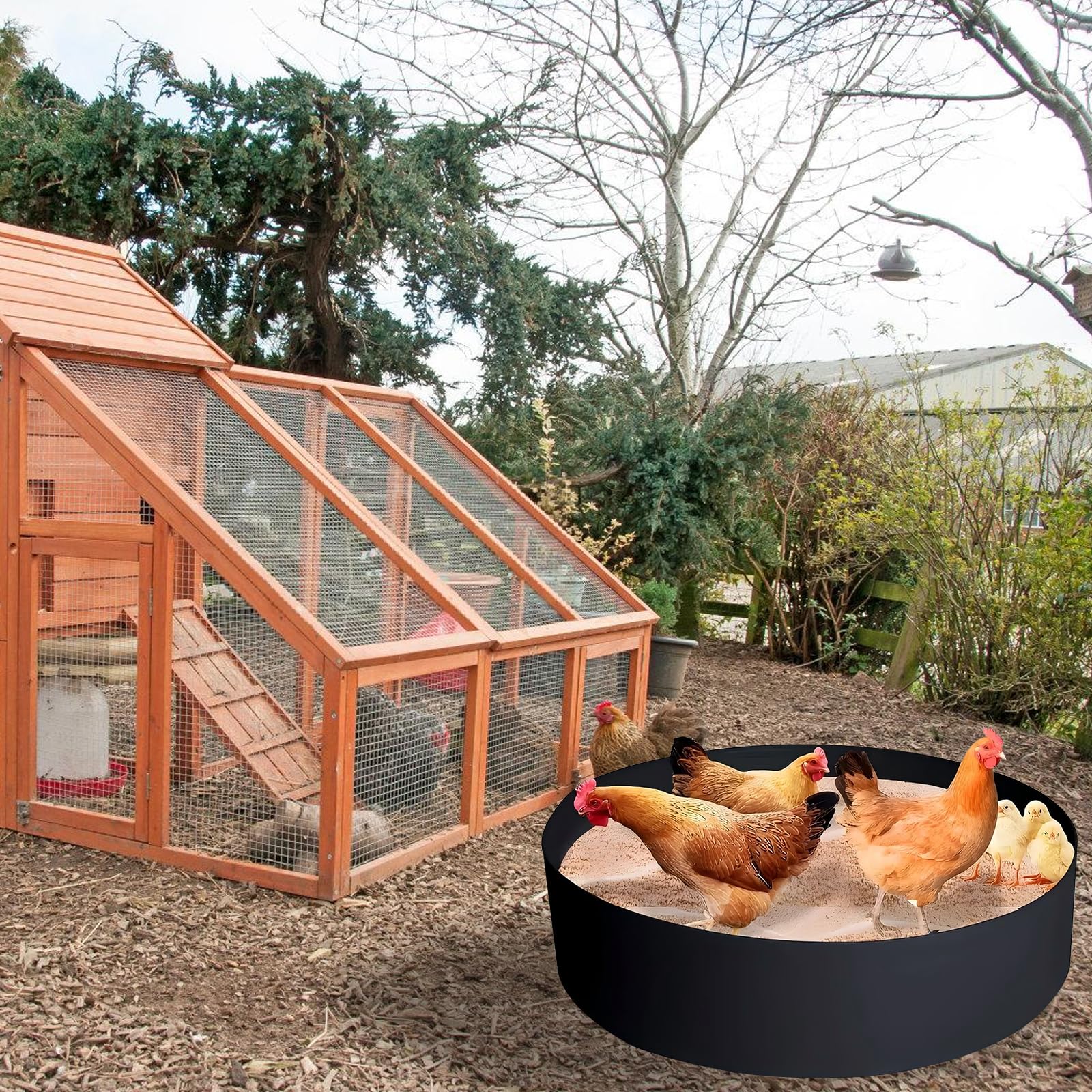 Baignoire De Sable pour Poulailler: 25 X 5,9'' Bain De Poussière pour Poules, Construction sans Fond, Réglable Bain De Poussière De Poulet avec 6 Clous pour Canards, Poulets