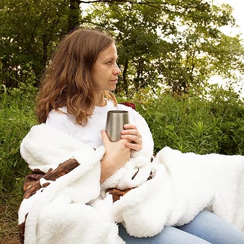 Miniatura 7 de Indigo Hill by HiEnd Accents - Manta Sherpa con estampado de vaca Elsa, manta de piel de vaca marrón rústica para acampar al aire libre, manta de