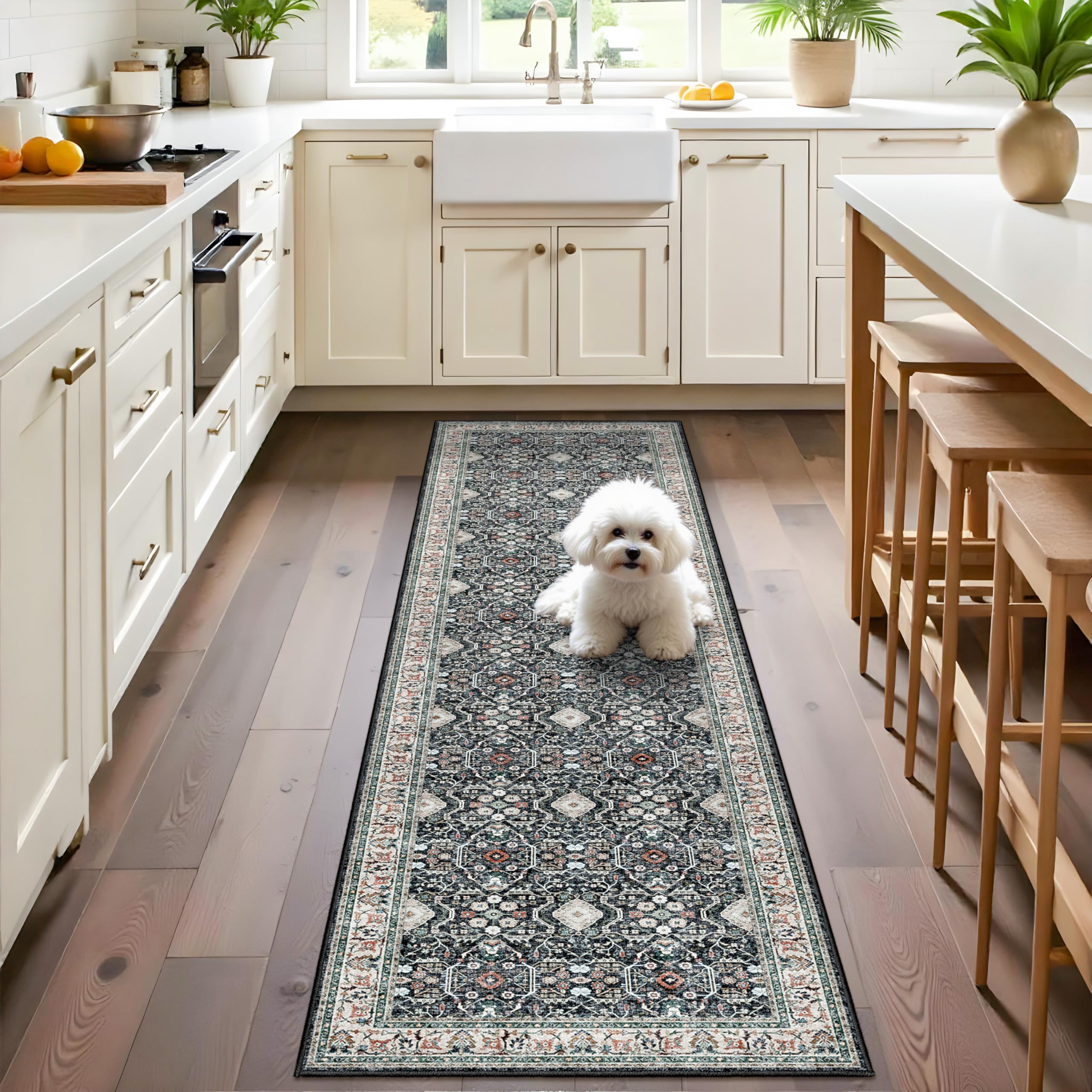 Washable 2x6 Hallway Runner Rug: Ultra Soft Runners for Entrance Kitchen Low Pile Foldable Carpet with Non-Slip Backing for Living Room Bedroom Bathroom Thin Carpet for Laundry Dining Room(Black,2x6)