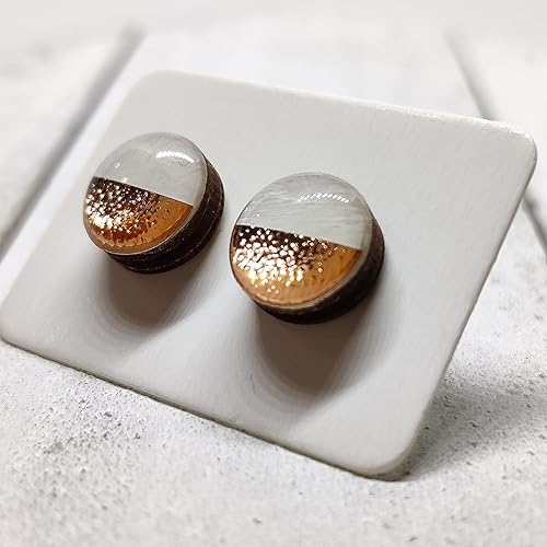 Miniatura 29 de Juego de aretes tipo dormilona de metal martillado de imitación de 0.394 pulgadas, aretes redondos para mujeres, niñas y hombres, hechos a mano