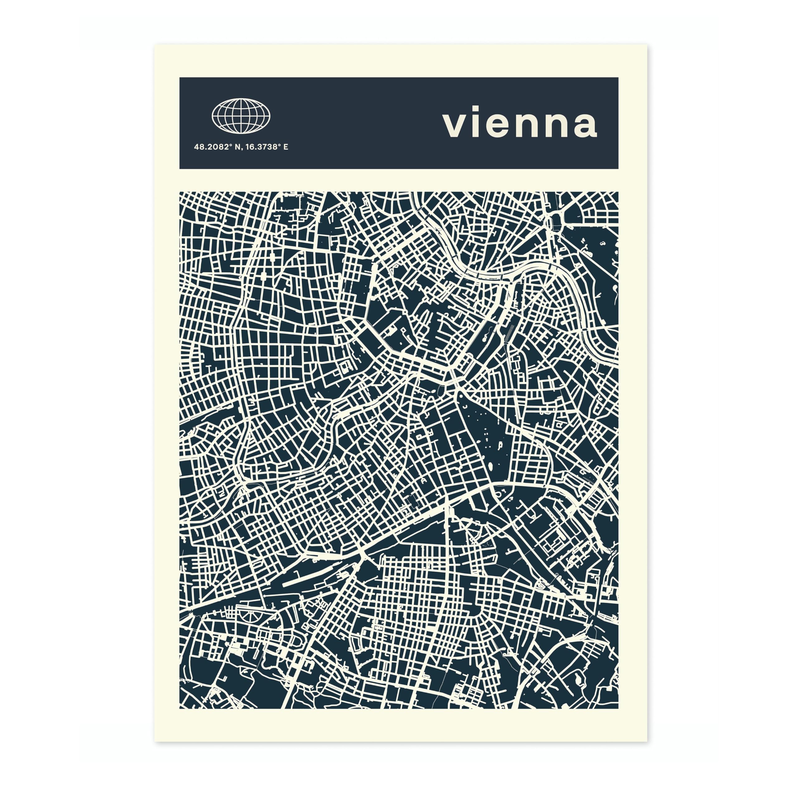 Vienna Minimalist City Maps Poster, City Coordinates Print, Landmark Apartment Home Decor, A3 (Print Only) - 42x29.7cm