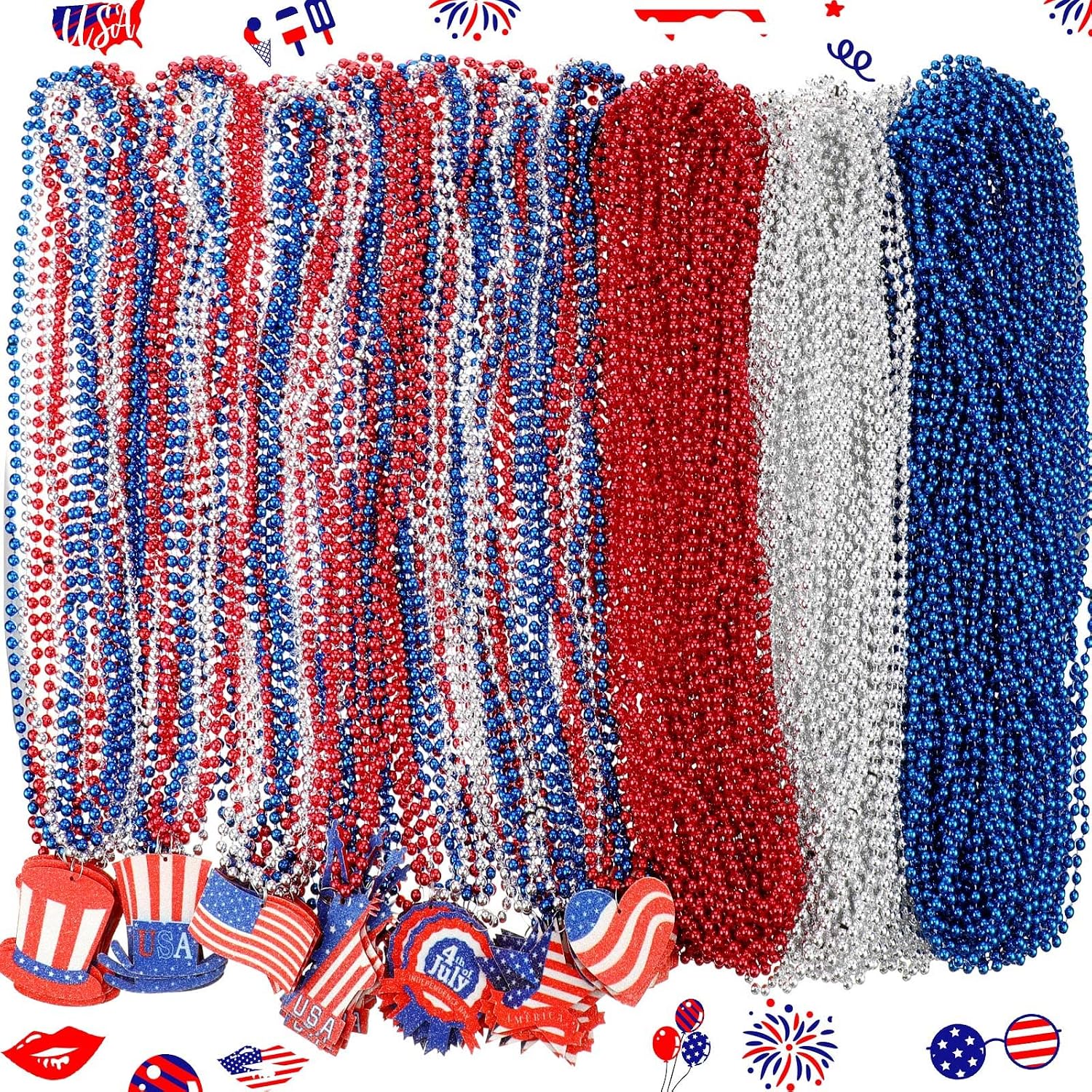 Amazon.com: Jexine 200 Pcs 4th of July Beaded Necklaces Bulk 8 Styles