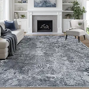 8x10 Area Rugs for Living Room Rug Washable: Abstract Large Rug for Dining Room Bedroom Carpet Non Slip 8 by 10 Indoor Modern Nursery Home Office Black