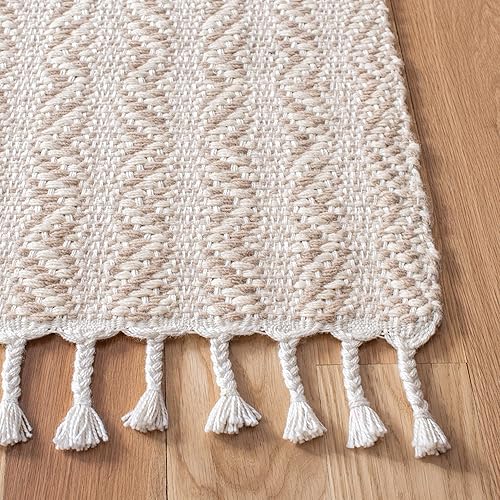 Miniatura 5 de SAFAVIEH Natura Collection - Alfombra de área de 5 x 8 pies, color beige, lana hecha a mano, ideal para zonas de alto tráfico en sala de estar,