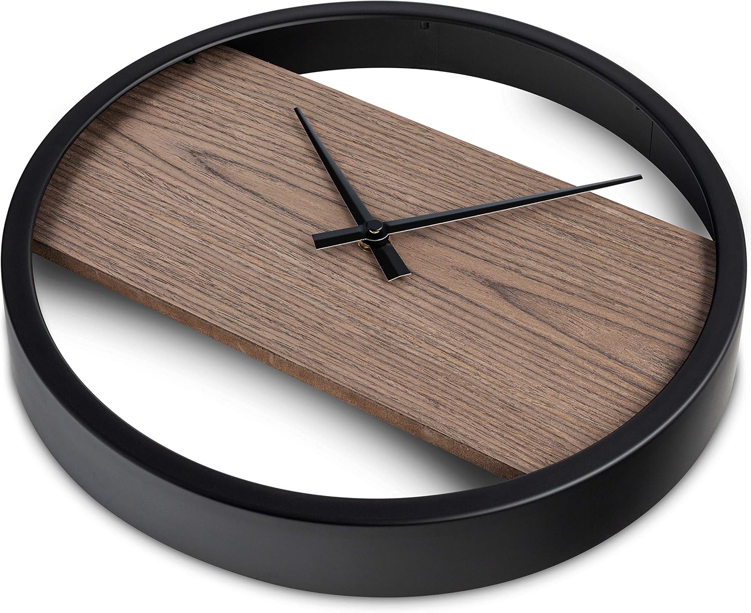 Bernhard Products Decorative Wall clock Silent Non Ticking 12" Quality Quartz Battery Operated Wood Face & Black Soft Touch Frame for Home Kitchen Living/Dining Room Bedroom Office, Scandinavian Style