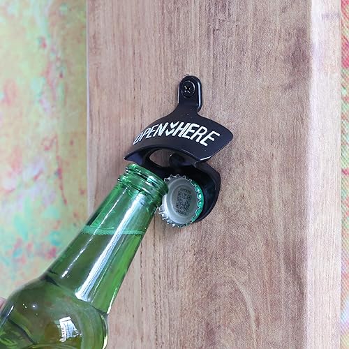 Miniatura 3 de Abrebotellas magnético de montaje en pared negro con blanco, abrebotellas de cerveza en relieve montado en poste con imanes para bar, hogar, cueva